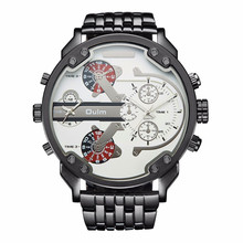 Часы наручные Oulm 3548 Мужские кварцевые, роскошные Брендовые с двойным часовым поясом, с большим циферблатом, из нержавеющей стали, подарок на день рождения 2024 - купить недорого
