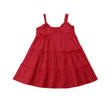 Летнее платье для маленьких девочек, наряды красное платье трапециевидной формы без рукавов с оборками праздничное платье принцессы в стиле бохо 2024 - купить недорого