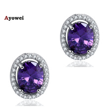 Pendientes elegantes accesorios de boda de plata Cristal púrpura Zirconia joyería de moda Super proveedor pendientes de perno JE907A 2024 - compra barato