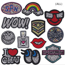 Free shipping new arrival 10 pcs Wow Rainbow Rhinestones Embroidered patch Fashion Motif Applique garment hat bag shoe diy 2024 - buy cheap