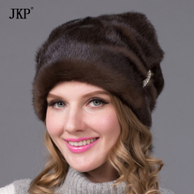 Jkp 2020 chapéu de pele de vison, outono e inverno natural água cheia joias de diamante feminino chapéu de pele de vison real quente de mulheres 2024 - compre barato