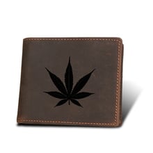 Hemp leaf Wallet Men Genuine Leather Multi Card Holders Purses Vintage Purse Personality  Name Men Short Wallets 2024 - buy cheap