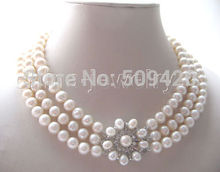 3row 17-19" 8-9mm natural white round FW pearl necklace-pearl 2024 - buy cheap