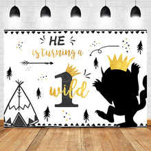 Wild one Birthday Backdrop Boy First Birthday Adventure Background Gold and Black Tribal Teepee Crown Boho Photography Backdrops 2024 - buy cheap