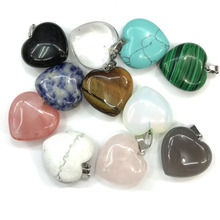 Pingentes de pedras naturais, formato de coração, colar de ágata de cristal, para fazer jóias, boa qualidade, tamanho 25mm x 25mm 2024 - compre barato