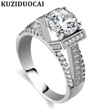 Kuziduocai joia fashion de aço inoxidável com zircônia, anel arqueado geométrico para casamento feminino, presente para mulheres, bague punk 2024 - compre barato