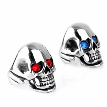 Blue And Red Eyes Heavy Gothic Men's Silver color Tone Brushed 316L Stainless Steel Skull Biker Ring Jewelry US Size7-15 2024 - buy cheap