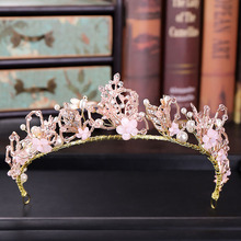 Rosa simulado pérola cristal claro strass frisado artesanal coroa e tiaras diadema nupcial acessórios de casamento jóias para o cabelo bh 2024 - compre barato