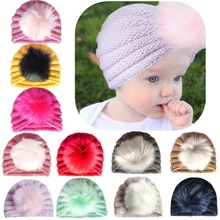 10pcs Baby Donut Hat Newborn Cap With Fur Pompom Elastic Knitted Beanie Caps Multicolor Infants Turban Hats 2024 - buy cheap