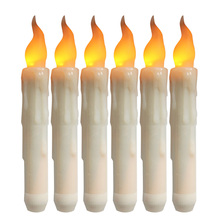 Paquete de 6 velas cónicas LED sin llama con temporizador, luz amarilla parpadeante, funciona con batería, velas LED para ventana 2024 - compra barato