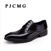 PJCMG Fashion Breathable Black/Red Genuine Leather Metal Slip-On Pointed Toe Oxford Men Classic Formal Dress Wedding Shoes 2024 - buy cheap