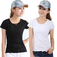 Базовая женская футболка с коротким рукавом и круглым вырезом, повседневная женская футболка, черная, белая хлопковая летняя Однотонная футболка, тонкая футболка 2024 - купить недорого