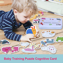 Baby 3D Wooden Toys Cognitive Puzzle Card with Iron Box Infant Early Head Start Training Puzzle Vehicle/Fruit/Animal Set Gifts 2024 - buy cheap