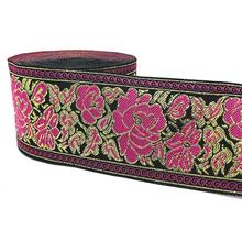 ZERZEEMOOY 2 inch 50MM 9YARD Woven Jacquard Ribbon Gold Wire And Pink Rose Handmade Accessories MZZD19060406 2024 - buy cheap