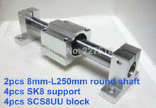 8mm linear set: 2pcs 8mm -250mm linear round shaft +4pcs SK8 shaft support+4pcs SCS8UU linear bearing block 2024 - buy cheap