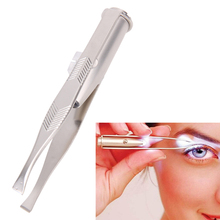 Professional Stainless Steel Makeup LED Light Slant Tip Hair Removal Eyelashes Eyebrow Tweezers Makeup Tool With Battery 2024 - buy cheap