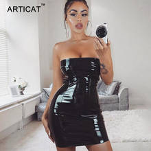 Articat Black Sexy Bodycon Bandage Leather Dress Strapless Autumn Club Pencil Mini Dress Catsuits Winter Party Dresses Vestidos 2024 - buy cheap