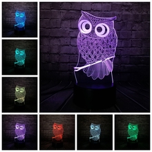 Luz de noche 3D de búho Animal Kawaii, 7 interruptores de colores, Lámpara LED de escritorio de arte para el hogar, dormitorio de niños, decoración para dormir, regalos de fiesta de vacaciones 2024 - compra barato