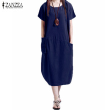 ZANZEA 2020 Hot Sale Women Dress Casual Loose Summer Dresses Short Sleeve O Neck Plus Size S-5XL Vestidos 2024 - buy cheap