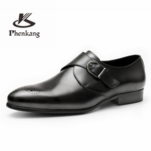 Мужские деловые туфли Phenkang, черные кожаные туфли-оксфорды из натуральной кожи с пряжкой для свадьбы, 2019 2024 - купить недорого