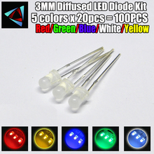 Kit de diodo emisor de luz redondo, 100 Uds. (5 colores x 20 piezas), 3mm, blanco, rojo, verde, azul, amarillo 2024 - compra barato