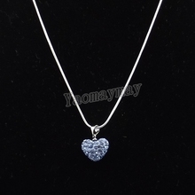 10pcs/Lot Light Blue Love Heart Rhinestone Charm Silver Plated Necklace Girl's Present Free Shipping 2024 - buy cheap