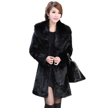 Пальто из натурального кроличьего меха для женщин, черный цвет, натуральная Меховая куртка с лисьим меховым воротником, Дамский подарок, тонкая верхняя одежда, большие размеры 5xl 6xl 2024 - купить недорого