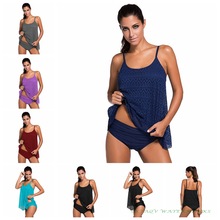 Conjunto de Tankini de cintura media para mujer, traje de baño de alta calidad, Top liso con malla, traje de baño brasileño de dos piezas con encaje, 2019 2024 - compra barato