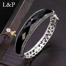 L & p elegante bracelete retrô 925 prata esterlina para mulheres estiloso vazado ágata joias finas para presente de aniversário 2024 - compre barato