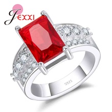 Luxury Square Red Cubic Zirconia Rings 925 Sterling Silver Fashion Wedding Jewelry For Women Halo Engagement Rings Anillos 2024 - buy cheap
