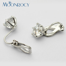Moonrocy brincos de cristal branco presente joia de casamento zircônia cúbica cor de prata para mulheres presente 2024 - compre barato