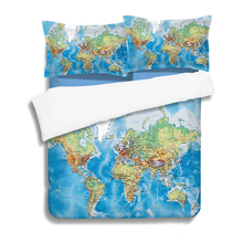 Juego de cama con mapa de Mundo azul, funda nórdica de cama estampada con funda de almohada de sarga, Textiles para el hogar de tamaño único, 3 piezas 2024 - compra barato