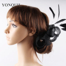 Glamorous Sinamay Feather Fascinator Headbands Cocktail Headwear Party Hair Accessories For Elegant Women Lady Wedding FNR151257 2024 - buy cheap