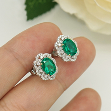 AAA 3ctw Solid 14K White And Yellow Gold Lab Colombia Green Oval Cut Emerald Earrings Engagement Earrings Jewelry For Women 2024 - buy cheap