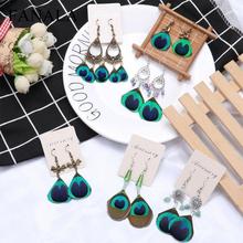 Earrings Peacock Sale Natural Ethnic 2018 Feather 1Pair Drop Gifts Graceful High Exquisite Quality 2024 - buy cheap