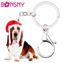 Bonsny Acrylic Sweet Christmas Basset Hound Dog Key Chains Keychains Rings Novelty Jewelry For Women Girls Teens Handbag Charms 2024 - buy cheap