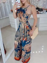 Summer Women Elegant Vacation Sexy V-Neck Casual Romper Female Wide Leg Overalls Tropical Print Spaghetti Strap Jumpsuit 2024 - buy cheap