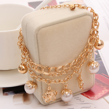 2020 Gold Color Multilayer Simulated Pearl Beaded Pendant Bracelets and Bangles Fashion Women Flower Charm Bracelet Jewelry 2024 - buy cheap