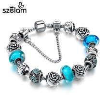 Женские серебряные браслеты Szelam, синие браслеты с бусинами, модные ювелирные изделия SBR160230 2024 - купить недорого