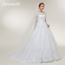 Fansmile Long Sleeve Vestido De Noiva Lace Gowns Wedding Dress 2020 Train Custom-made Plus Size Bridal Tulle Mariage FSM-406T 2024 - купить недорого