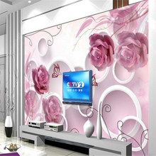 Beibehand-papel de parede personalizado, 3d, flores rosa, sala de estar, quarto, decoração de fundo de tv, pintado, pared 2024 - compre barato