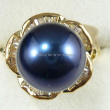 FREE SHIPPING >>>12mm Blue South Sea shell pearl Bead ring size 7 8 9 2024 - buy cheap