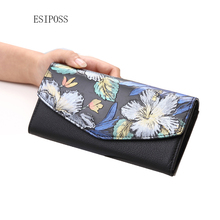 Cartera de estilo nacional con flores pintadas a mano 2018, Cartera de cuero genuino para mujer, bolso de mano, bolso de mano a la moda para mujer 2024 - compra barato