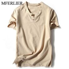 MFERLIER-Camisa de manga corta de lino para hombre, camisa de talla grande, 5 colores, 5XL, 6XL, 7XL, 8XL, 9XL, 10XL 2024 - compra barato