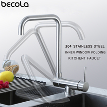 BECOLA-grifo de cocina de acero inoxidable, mezclador plegable sin plomo, giratorio de 360 grados, grifos de fregadero de níquel de un solo mango 2024 - compra barato