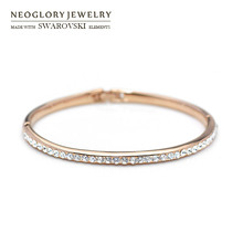 Neoglory Austria Rhinestone Bangle Rose Gold Color Classic Round Beads Shining Bracelet For Women Trendy Daily Party Gift 2024 - buy cheap