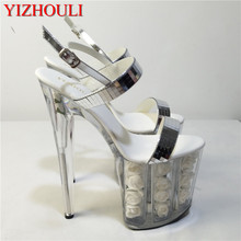 8 inch white flowers fashionable wedding heels silver glitter strappy sandals Stripe Platform shoes 20cm 2024 - buy cheap