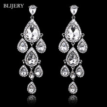 BLIJERY-pendientes largos de boda para mujer, aretes colgantes de cristal, Color plateado, joyería de boda 2024 - compra barato