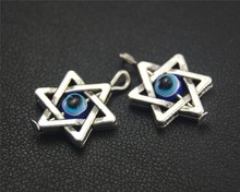 30pcs  Silver Color star  spacer with blue evil eye beads Charm Pendant DIY Necklace Bracelet Bangle Findings 20x13mm A121 2024 - buy cheap