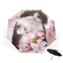 Guarda-chuva dobrável feminino, guarda-chuva desenho gato não automático para mulheres, cobertura preta sol, guarda-chuva dobrável 2024 - compre barato